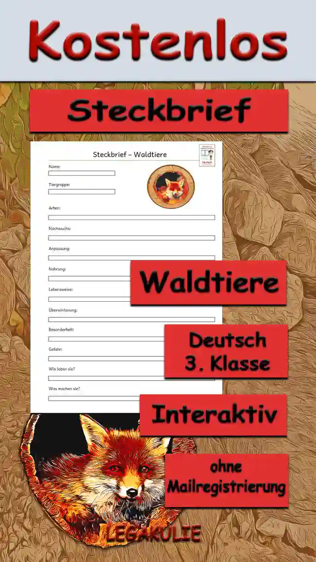 Steckbrief Waldtiere Deutsch - Kostenlos von Legakulie.info