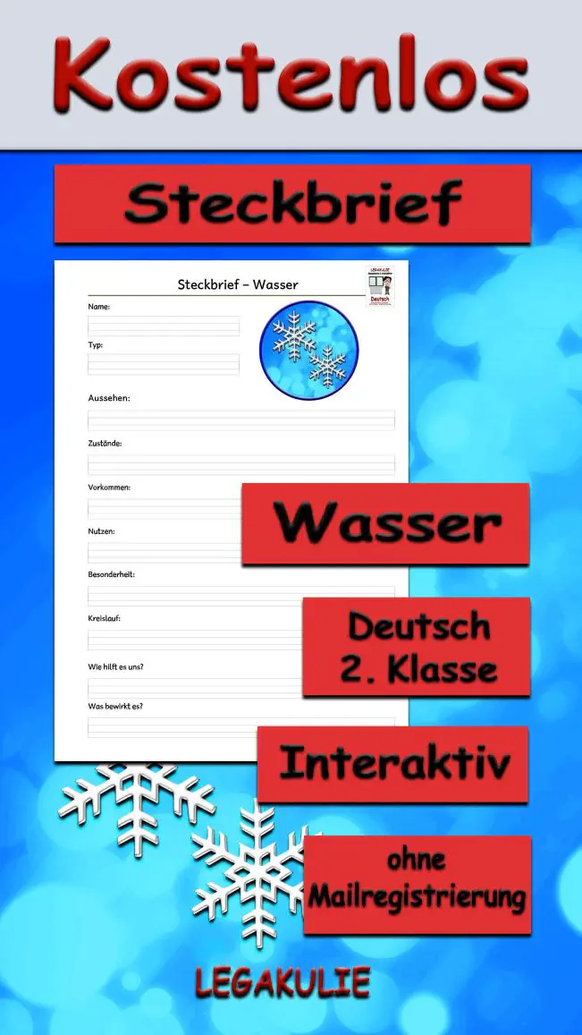 Steckbrief Wasser Deutsch - Kostenlos von Legakulie.info