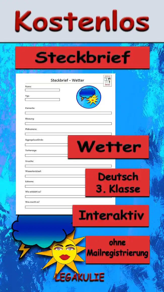 Steckbrief Wetter Deutsch - Kostenlos von Legakulie.info