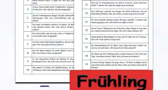 Textaufgaben Frühling Klasse 2 - Kostenloses Unterrichtsmaterial von Legakulie.info