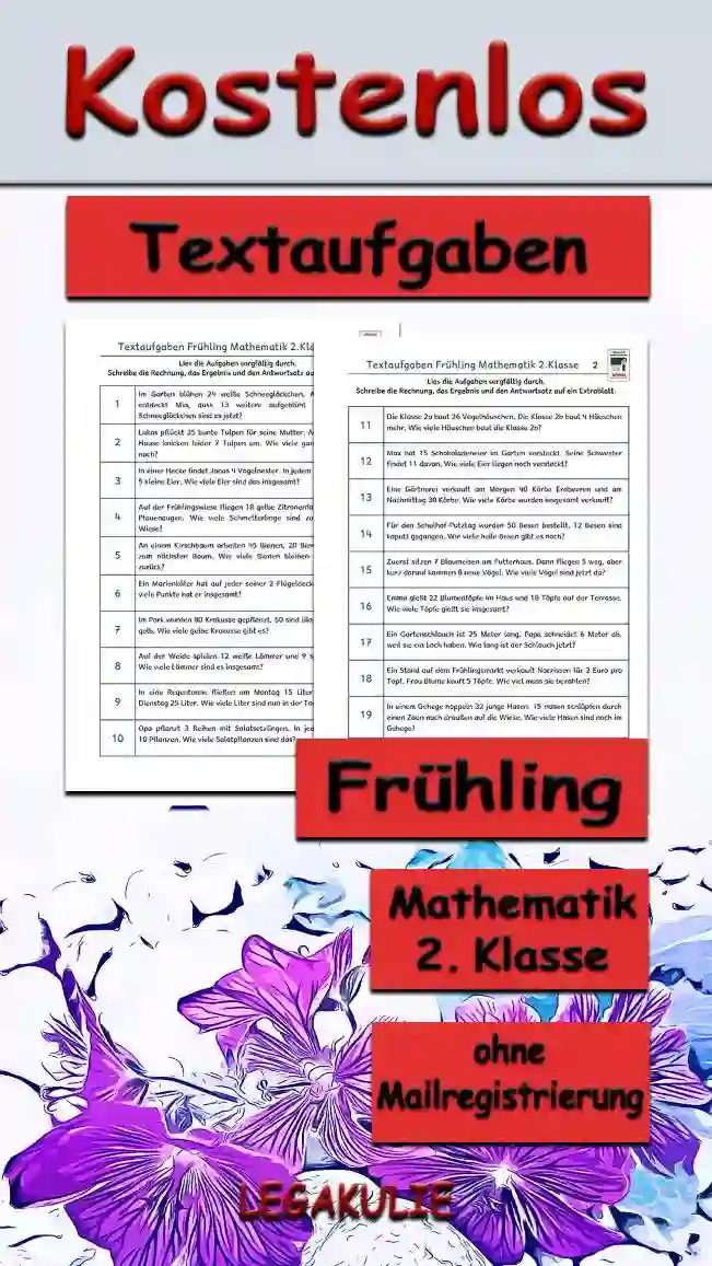 Textaufgaben Frühling Klasse 2 - Kostenloses Unterrichtsmaterial von Legakulie.info