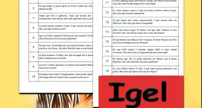 Textaufgaben Igel Klasse 2 - Kostenloses Unterrichtsmaterial von Legakulie.info