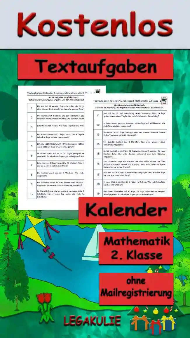 Textaufgaben Kalender Klasse 2 - Kostenloses Unterrichtsmaterial von Legakulie.info