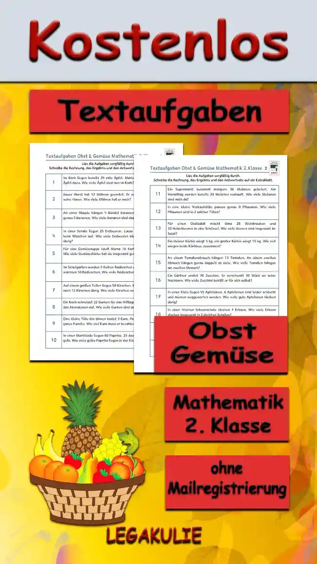 Textaufgaben Gemüse Obst Klasse 2 - Kostenloses Unterrichtsmaterial von Legakulie.info