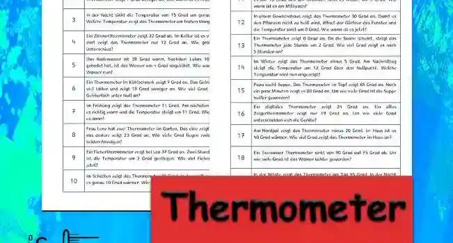 Textaufgaben Thermometer Klasse 2 - Kostenloses Unterrichtsmaterial von Legakulie.info