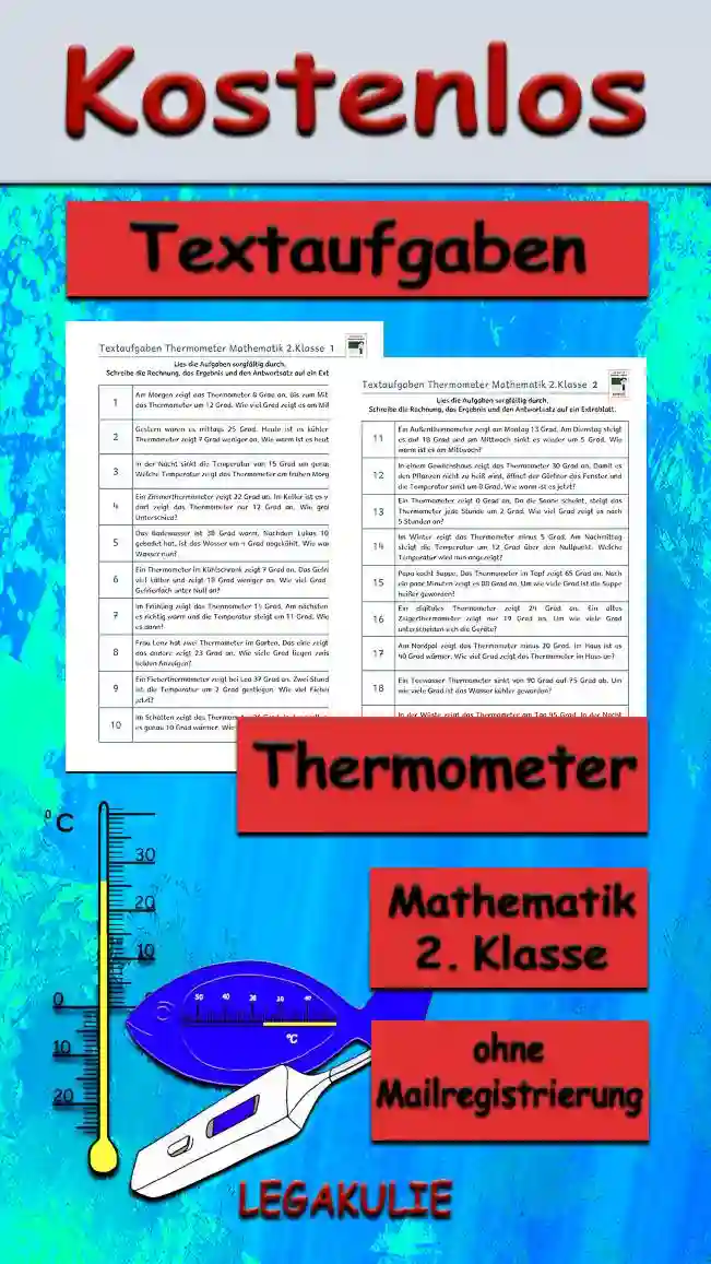 Textaufgaben Thermometer Klasse 2 - Kostenloses Unterrichtsmaterial von Legakulie.info
