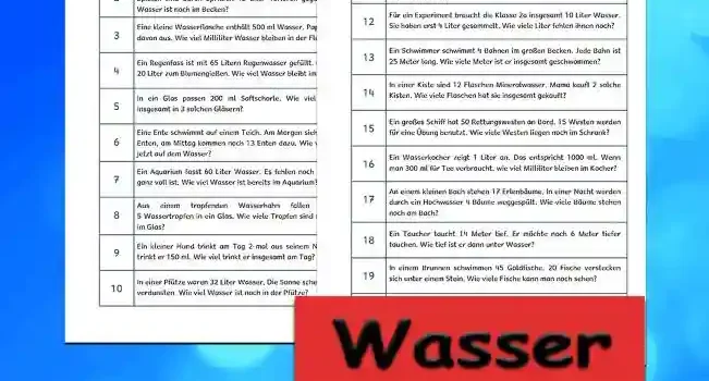Textaufgaben Wasser Klasse 2 - Kostenloses Unterrichtsmaterial von Legakulie.info
