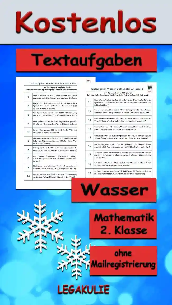 Textaufgaben Wasser Klasse 2 - Kostenloses Unterrichtsmaterial von Legakulie.info