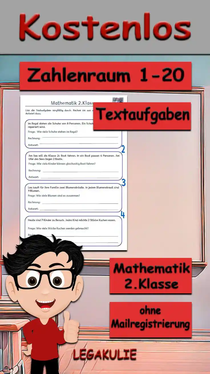 Textaufgaben 2.Klasse Zahlenraum 20 - Kostenloses Unterrichtsmaterial von Legakulie.info