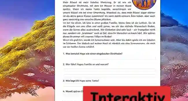 Textverständnis Elefant Deutsch - Kostenloses Unterrichtsmaterial von Legakulie.info