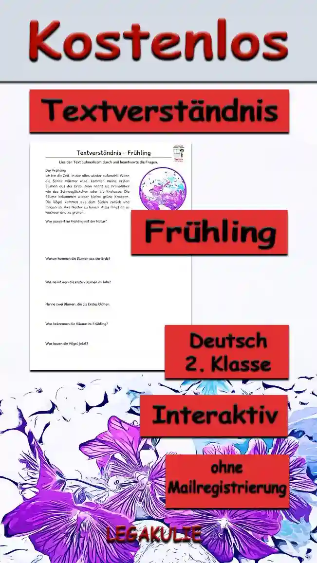 Textverständnis Frühling Deutsch - Kostenloses Unterrichtsmaterial von Legakulie.info