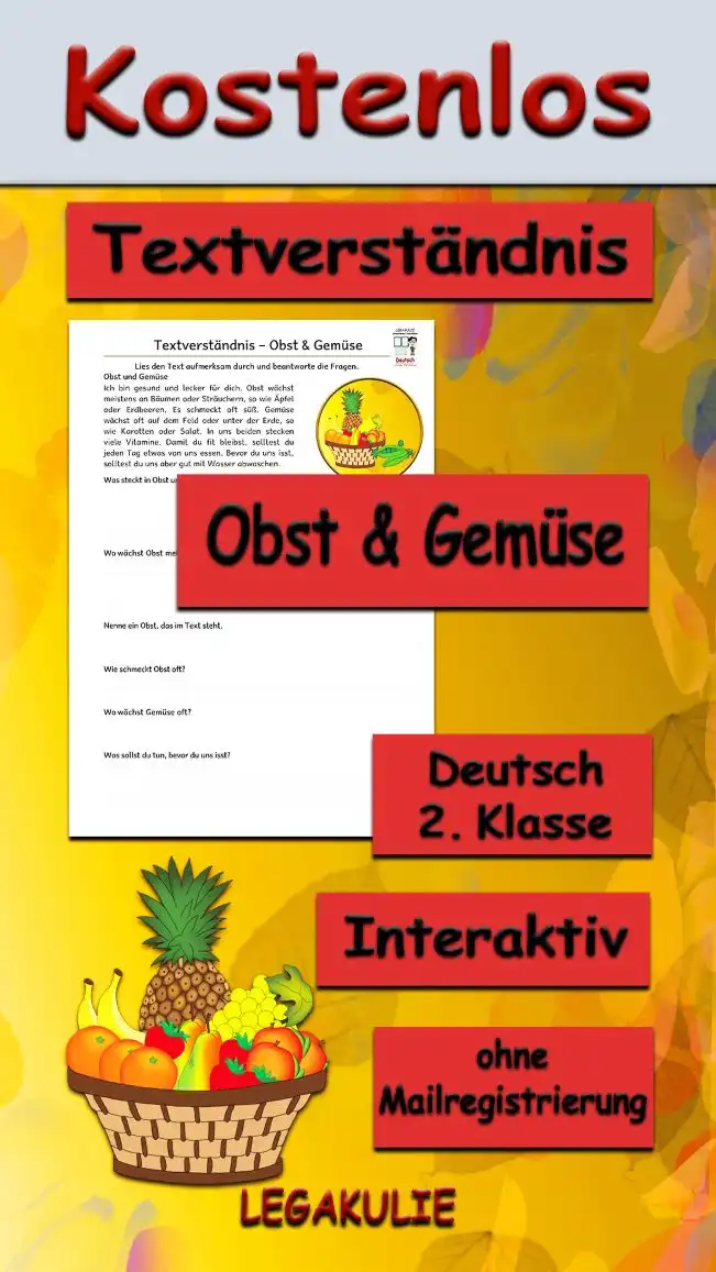 Textverständnis Obst Gemüse Deutsch - Kostenloses Unterrichtsmaterial von Legakulie.info