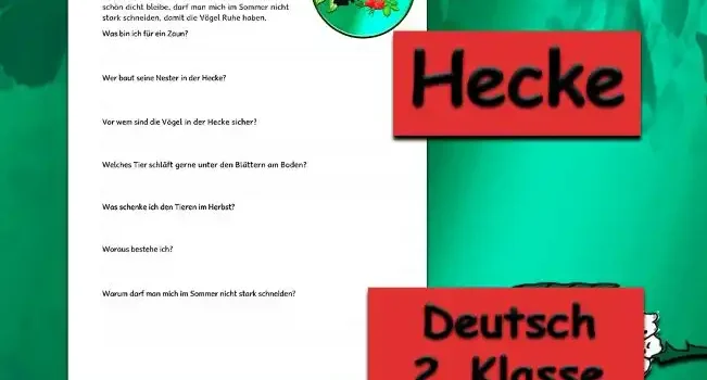 Textverständnis Hecke Deutsch - Kostenloses Unterrichtsmaterial von Legakulie.info