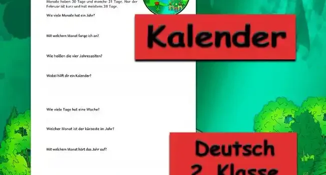 Textverständnis Kalender Deutsch - Kostenloses Unterrichtsmaterial von Legakulie.info