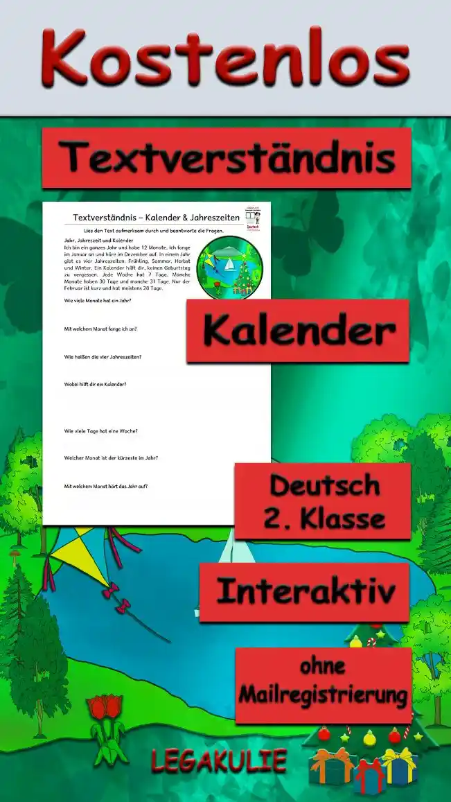 Textverständnis Kalender Deutsch - Kostenloses Unterrichtsmaterial von Legakulie.info