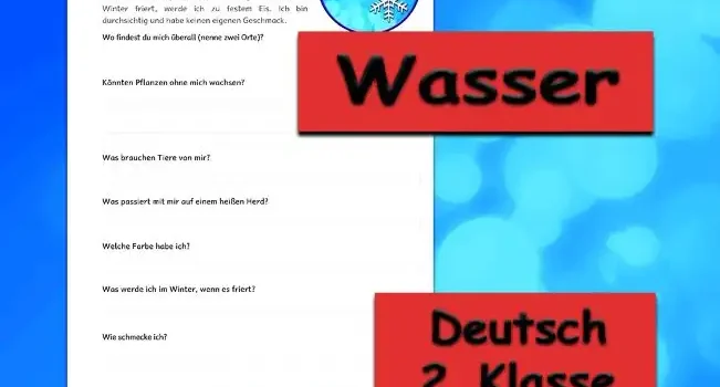 Textverständnis Wasser Deutsch - Kostenloses Unterrichtsmaterial von Legakulie.info