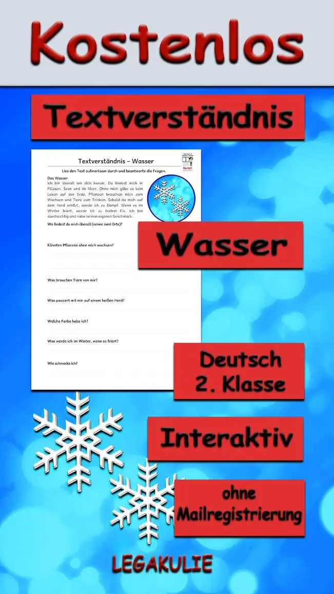 Textverständnis Wasser Deutsch - Kostenloses Unterrichtsmaterial von Legakulie.info