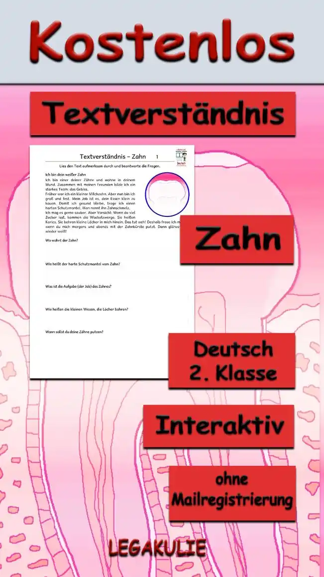 Textverständnis Zahn Deutsch - Kostenloses Unterrichtsmaterial von Legakulie.info