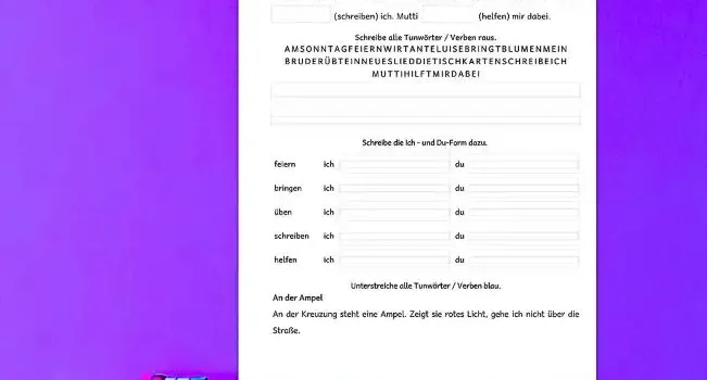 Arbeitsblatt Verben Training 2.Klasse Deutsch - Kostenloses Unterrichtsmaterial von Legakulie.info