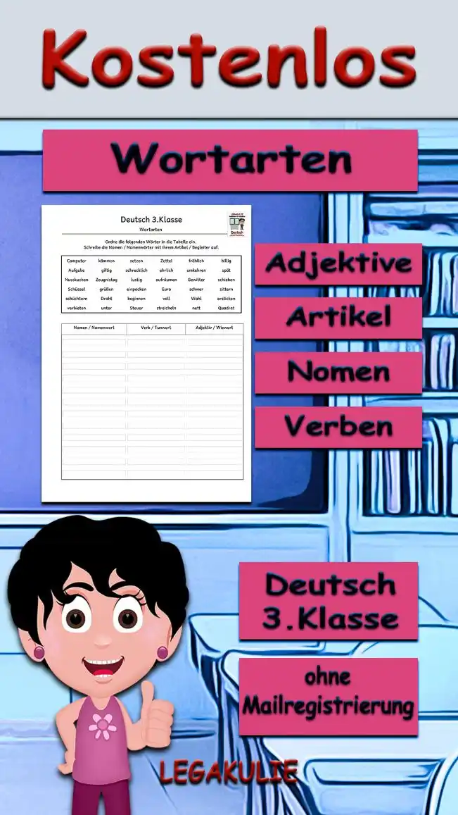 Arbeitsblatt Wortarten 3.Klasse Deutsch - Kostenloses Unterrichtsmaterial von Legakulie.info