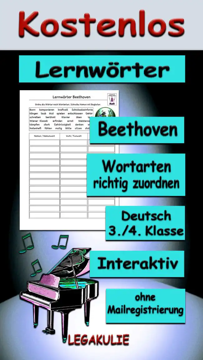 Lernwörter Beethoven 3./4.Klasse Musik - Kostenlos von Legakulie.info