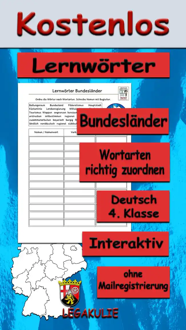 Lernwörter Bundesländer 4.Klasse Deutsch - Kostenlos von Legakulie.info