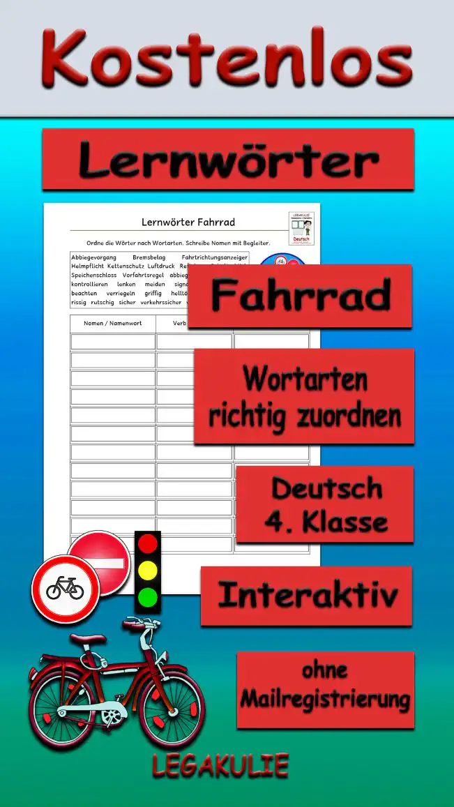 Lernwörter Fahrrad 4.Klasse Deutsch - Kostenlos von Legakulie.info
