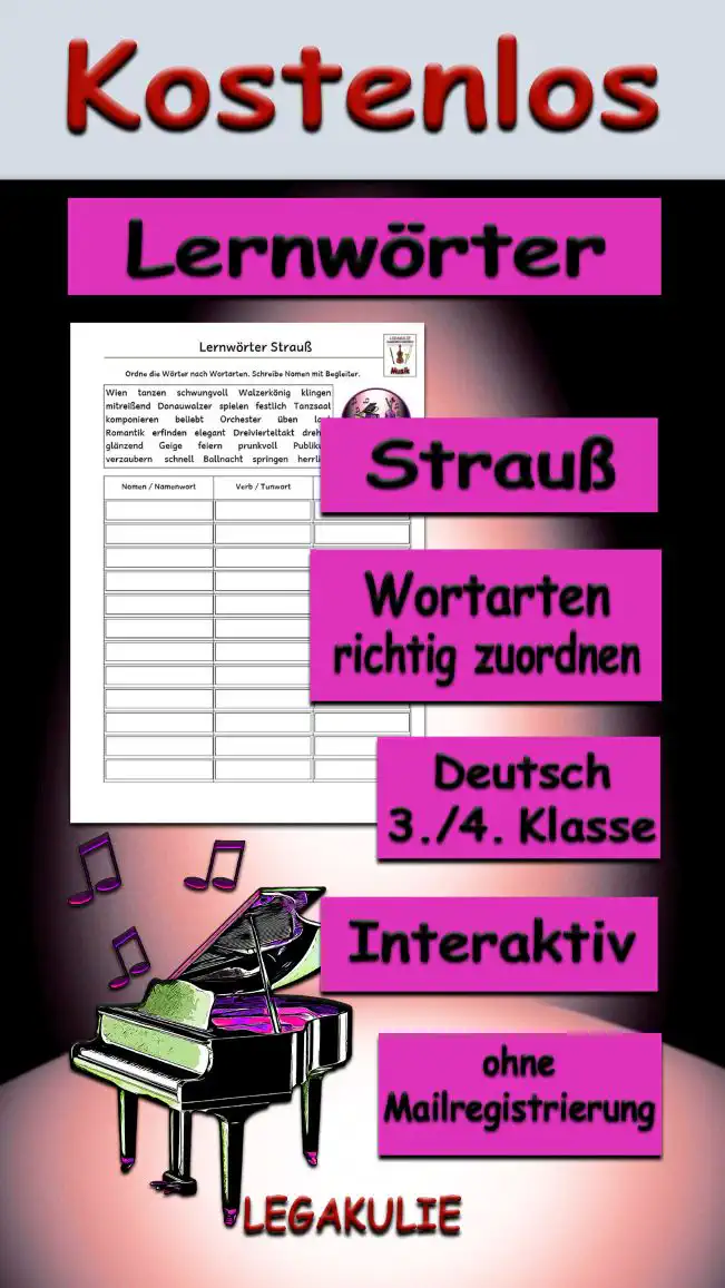 Lernwörter Strauß 3./4.Klasse Musik - Kostenlos von Legakulie.info