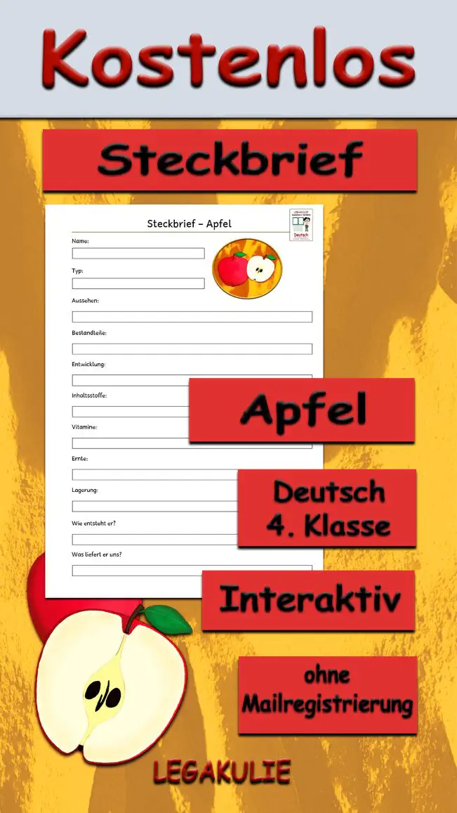 Steckbrief Apfel 4.Klasse Deutsch - Kostenlos von Legakulie.info