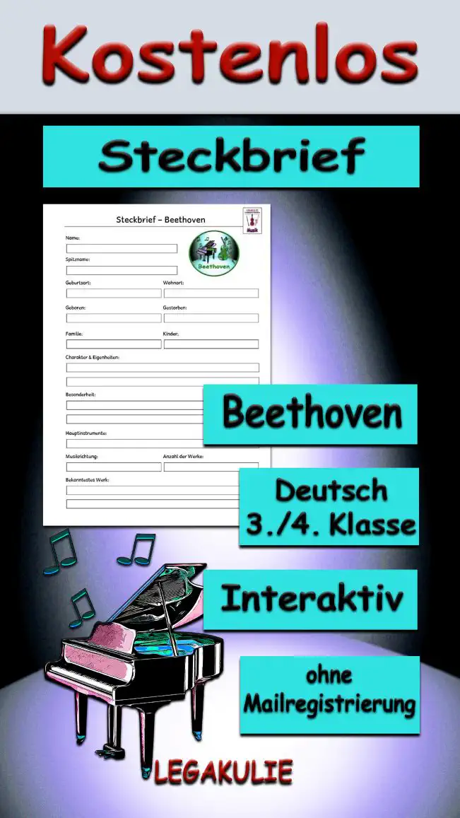 Steckbrief Beethoven 3./4.Klasse Musik - Kostenlos von Legakulie.info