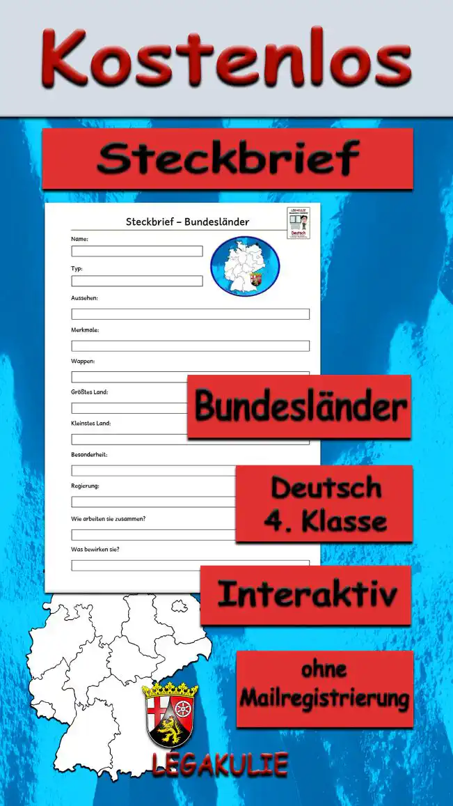 Steckbrief Bundesländer 4.Klasse Deutsch - Kostenlos von Legakulie.info