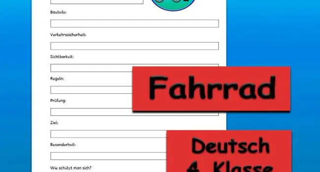 Steckbrief Fahrrad 4.Klasse Deutsch - Kostenlos von Legakulie.info [STECKBRIEF] | Name: Das verkehrssichere Fahrrad | Typ: Fortbewegungsmittel und Schulfach (Verkehrserziehung) | Bauteile: Bremsen, Licht (vorne und hinten), Reflektoren, Klingel sowie ein Helm | Verkehrssicherheit: Zwei voneinander unabhängige Bremsen sind gesetzlich Pflicht | Sichtbarkeit: Speichenreflektoren (Katzenaugen) helfen bei Dunkelheit | Regeln: Rechtsfahren, Handzeichen beim Abbiegen und die Vorfahrt beachten | Prüfung: Besteht aus Theorie (Schilder) und Praxis (Fahren im realen Verkehr) | Ziel: Sicherer Schulweg und effektive Unfallvermeidung | Besonderheit: Der „tote Winkel“ ist für Radfahrer im Straßenverkehr besonders gefährlich | Wie schützt man sich: Durch einen passenden Helm und helle Kleidung mit Reflektoren | Was lernt man: Die genaue Bedeutung der Verkehrsschilder und Ampeln