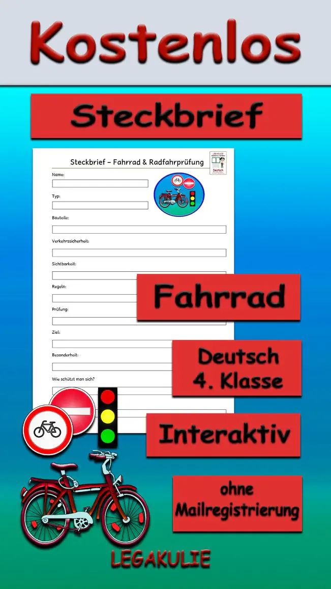 Steckbrief Fahrrad 4.Klasse Deutsch - Kostenlos von Legakulie.info