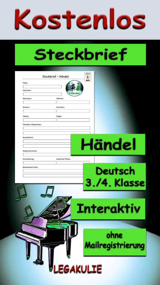 Steckbrief Händel 3./4.Klasse Musik - Kostenlos von Legakulie.info