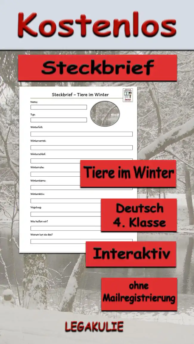 Steckbrief Tiere im Winter 4.Klasse Deutsch - Kostenlos von Legakulie.info