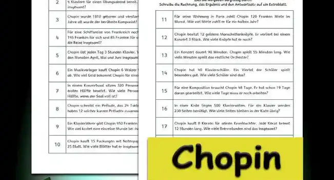Textaufgaben Chopin Textaufgaben Chopin 3./4.Klasse Musik - Kostenlos von Legakulie.info