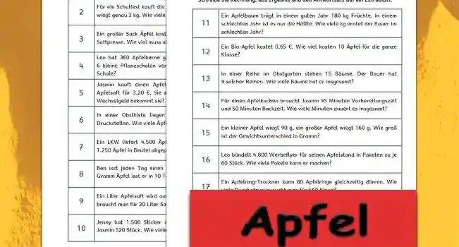 Textaufgaben Apfel im Winter Klasse 4 - Kostenlos von Legakulie.info