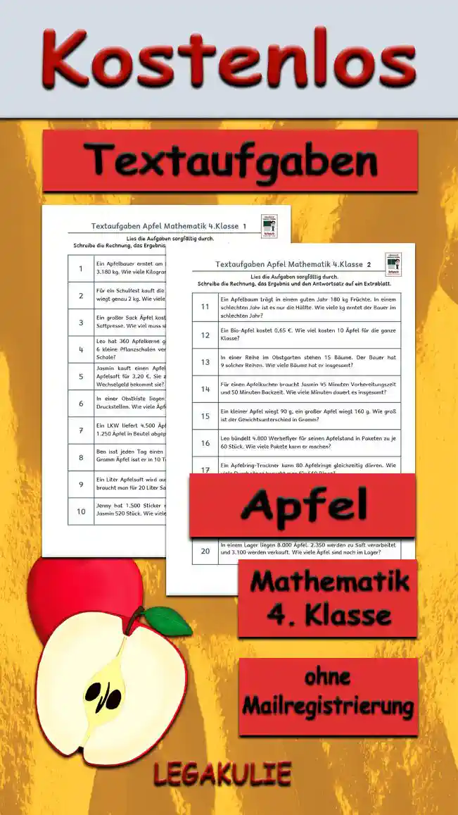 Textaufgaben Apfel im Winter Klasse 4 - Kostenlos von Legakulie.info