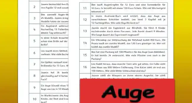 Textaufgaben Auge Klasse 3 - Kostenlos von Legakulie.info