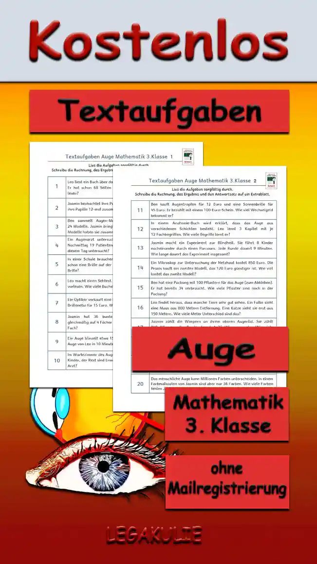 Textaufgaben Auge Klasse 3 - Kostenlos von Legakulie.info