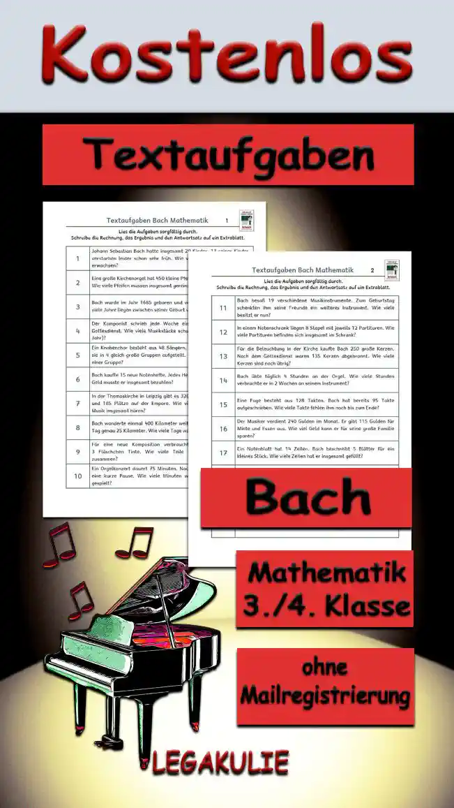 Textaufgaben Bach 3./4.Klasse Musik - Kostenlos von Legakulie.info