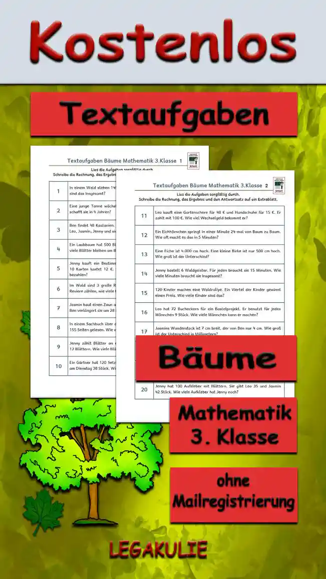 Textaufgaben Bäume Klasse 3 - Kostenlos von Legakulie.info
