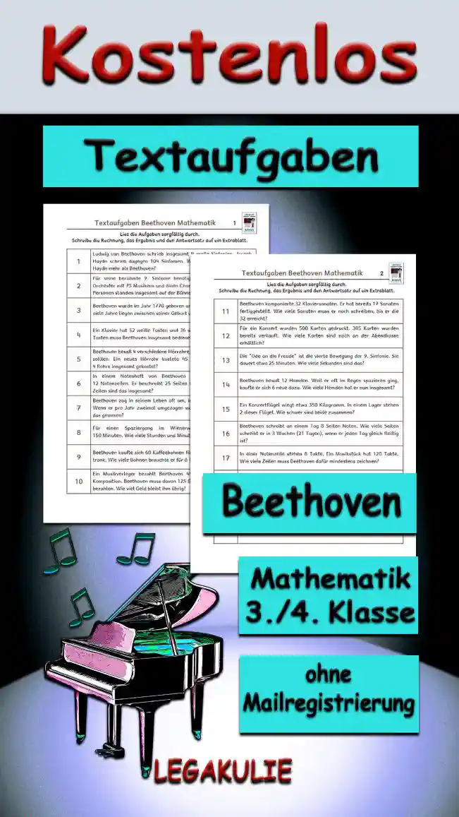 Textaufgaben Beethoven 3./4.Klasse Musik - Kostenlos von Legakulie.info