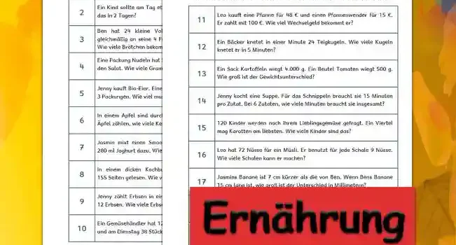 Textaufgaben Ernährung Textaufgaben Ernährung Klasse 3 - Kostenlos von Legakulie.info