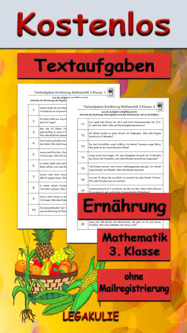 Textaufgaben Ernährung Klasse 3 - Kostenlos von Legakulie.info