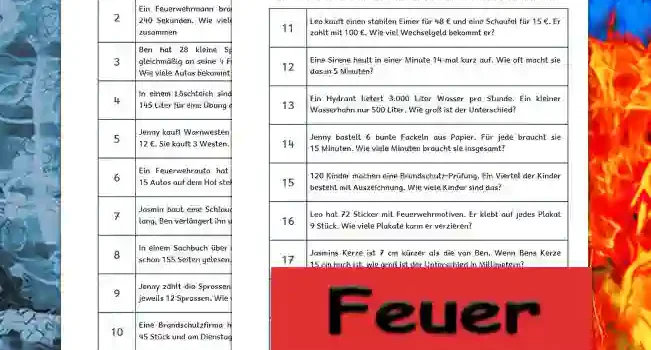Textaufgaben Feuer Klasse 3 - Kostenlos von Legakulie.info