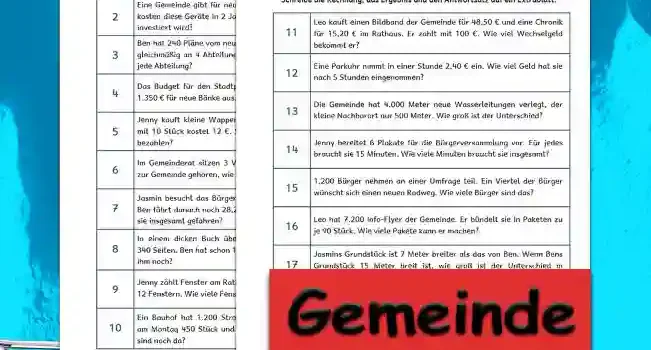Textaufgaben Gemeinde im Winter Klasse 4 - Kostenlos von Legakulie.info
