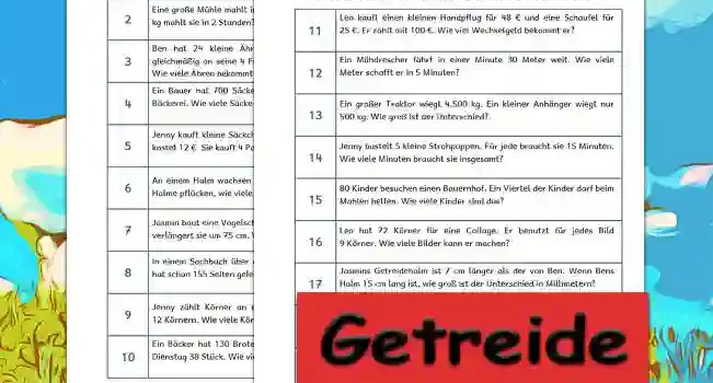 Textaufgaben Getreide Klasse 3 - Kostenlos von Legakulie.info