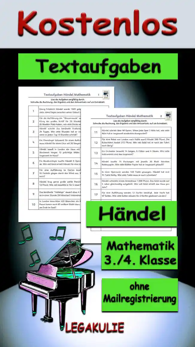Textaufgaben Händel 3./4.Klasse Musik - Kostenlos von Legakulie.info
