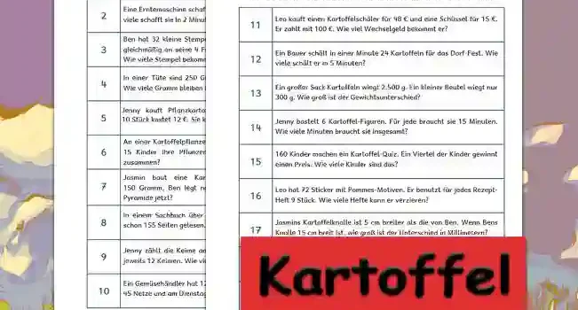 Textaufgaben Kartoffel Klasse 3 - Kostenlos von Legakulie.info